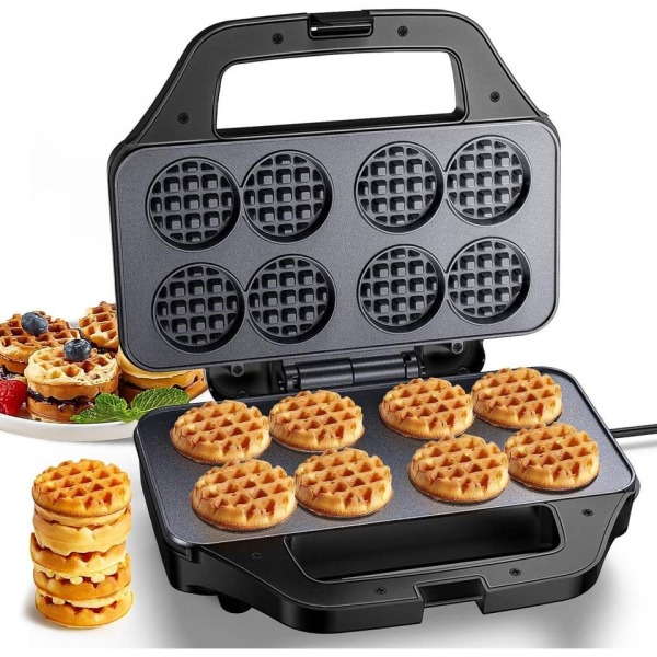 8-Bite Mini Waffle Maker Machine with Dual-Sided Non-Stick Heating