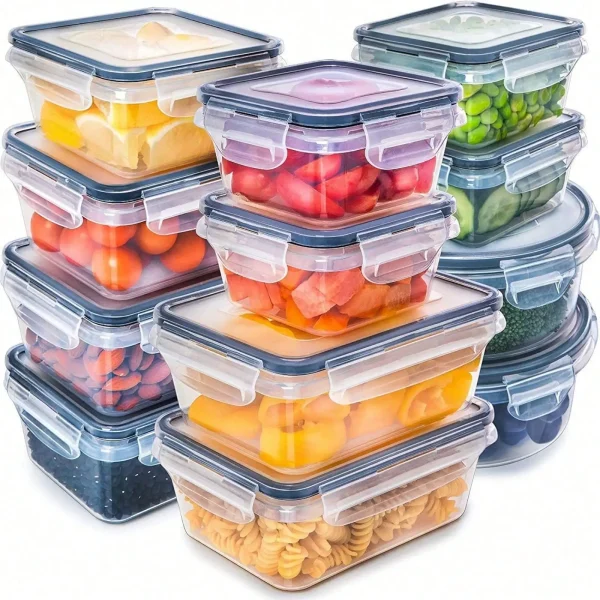 12-Piece Airtight Plastic Food Storage Container Set with Locking Lids